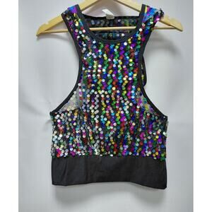 A Wish Come True Uptown Funk Sequin Tank Top Multicolor Sleeveless Knit Size 12